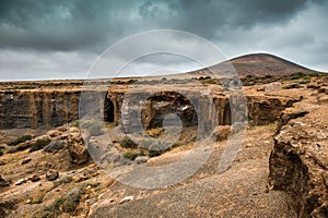 Lanzarote terrain with rocks and cliffs