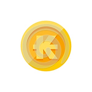 Lao kip currency symbol on gold coin flat style photo