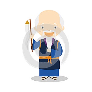 Lao Tse cartoon character. Vector Illustration.