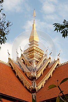 Laos art on roof church in Laos Temple .