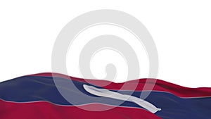 Laos fabric flag waving on the wind loop. Laotian embroidery stiched cloth banner swaying on the breeze. Half-filled white