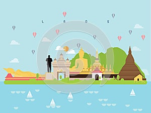 Laos Famous Landmarks Infographic Templates for Traveling Minimal Style and Icon, Symbol Set Vector.