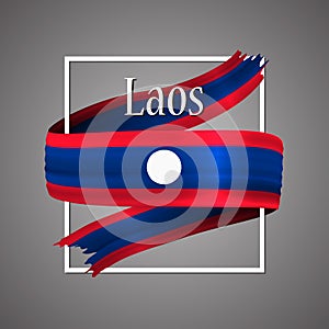 Laos flag. Official national colors. Laos 3d realistic ribbon. Waving vector patriotic glory flag stripe sign. Vector illu