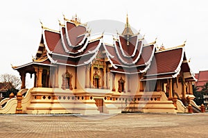 Laos: The holy stupa That Luang in Laos capital Vientiane.