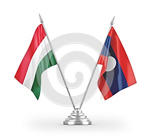Laos and Hungary table flags isolated on white 3D rendering