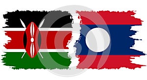 Laos and Kenya grunge flags connection vector