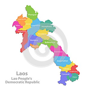 Laos map, administrative division, separate individual states with state names, color map isolated on white background