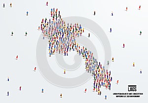 Laos Map. A large group of people form to create a shape of the Laos Map.