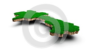 Laos Map soil land geology cross section with green grass and Rock ground texture 3d illustration