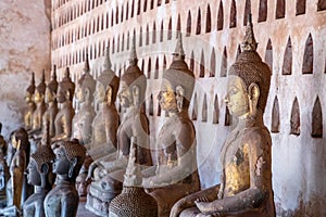 Laos, Old Buddha image in Wat Sisaket popular place to visit in Vientiane city and landmark, Old buddha statue in laos Vientiane