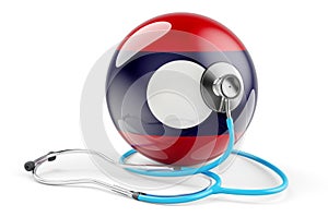 Laotian flag with stethoscope. Health care in Laos concept, 3D rendering