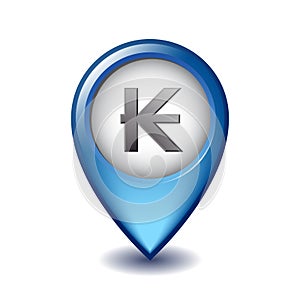 Laotian kip symbol on Mapping Marker vector icon. photo