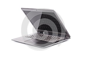 Lap top computer.Half opened.