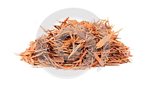 Lapacho herbal tea, isolated on white background. Natural Taheeboo dry tea. Pau d'arco herb. Tabebuia heptophylla. photo