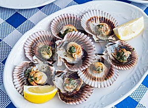 `Lapas` or true limpets with green moyo - traditional seafood of Tenerife and Madeira Islands photo