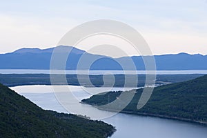 Lapataia bay landscape, Tierra del Fuego. Landscape of the Atlantic Ocean in Ushuaia, Argentina  landmark