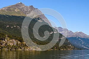 Lapataia bay landscape, Tierra del Fuego. Landscape of the Atlantic Ocean in Ushuaia, Argentina  landmark