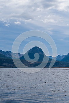 Lapataia bay landscape, Tierra del Fuego. Landscape of the Atlantic Ocean in Ushuaia, Argentina  landmark