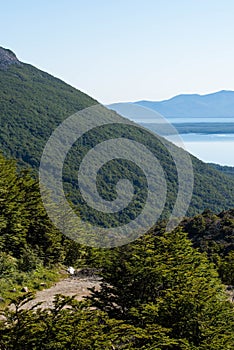 Lapataia bay landscape, Tierra del Fuego. Landscape of the Atlantic Ocean in Ushuaia, Argentina  landmark