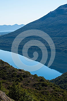 Lapataia bay landscape, Tierra del Fuego. Landscape of the Atlantic Ocean in Ushuaia, Argentina  landmark