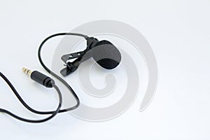 Lapel microphone on a white background
