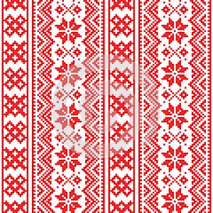 Lapland seamless pattern, Scandianvian folk art design, Sami cross stitch background photo