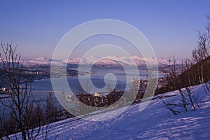 Lapp landscape looking over the sea and the mountains photo