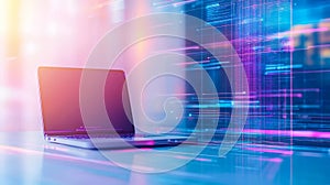 Laptop with Abstract Code Data Stream