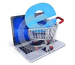 Laptop and abstract e-shop cart