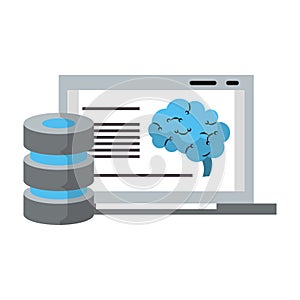 Laptop analizing human brain artificial intelligence Vector illustration