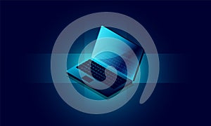 Laptop analysis processing. structure isometric vector , Database. , Laptop icon on background