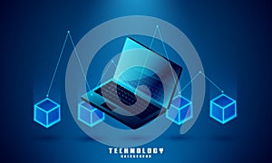 Laptop analysis processing. structure isometric vector , Database. , Laptop icon on background