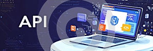 Laptop With API On Screen, Application Program Interface Software Development Tool In 3D Design
