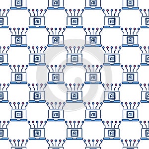 Laptop with Artificial Intelligence AI vector colored seamless pattern