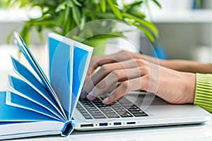 Laptop as a book. Internet network as knowledge base. E-learning, IT Communication