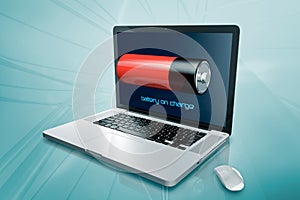 A laptop with battery on the screen