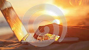 The laptop on the beach.AI generated image