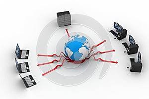 Laptop with big server and globe