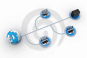 Laptop with big server and globe