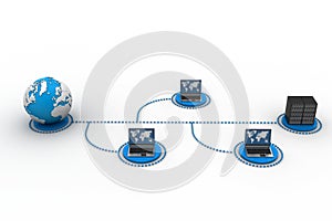 Laptop with big server and globe