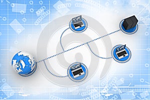 Laptop with big server and globe