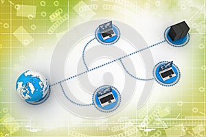 Laptop with big server and globe