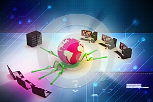 Laptop with big server and globe