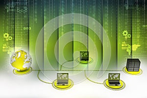 laptop with big server and globe