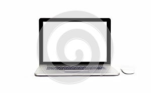 Laptop with blank screen on isolated white background