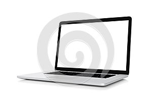 Laptop with blank screen isolated on white background, clipping path, 3d rendering