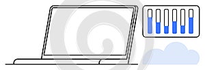 Laptop with analytics graph and cloud icon for data management and cloud computing concepts