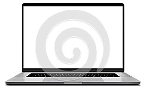 Laptop with blank screen silver color isolated on transparent white background - super high detailed photo