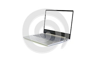 Laptop with blank white screen isolated on white background. Notebook computer with empty space and clipping path