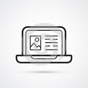 Laptop blog flat line trendy black icon. Vector eps10 photo